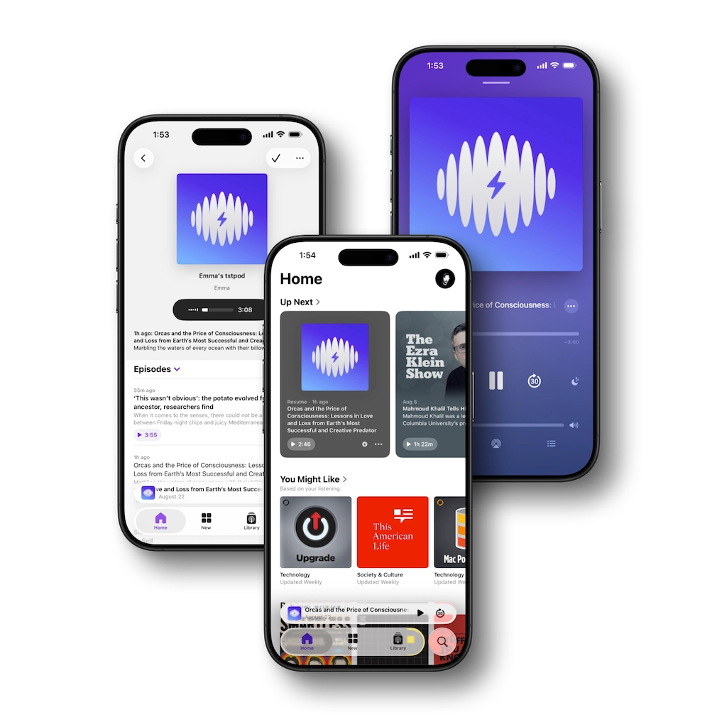 A personal txtpod feed subscribed in Apple Podcasts